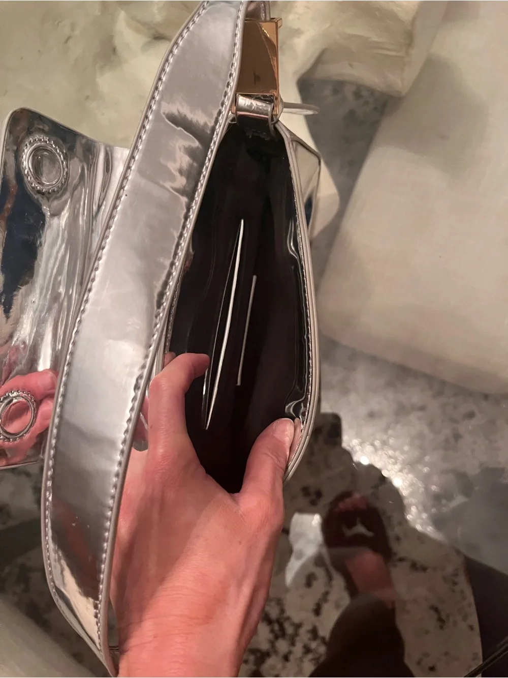 ZARA Metallic Silver Shoulder Bag - Women's Handbag